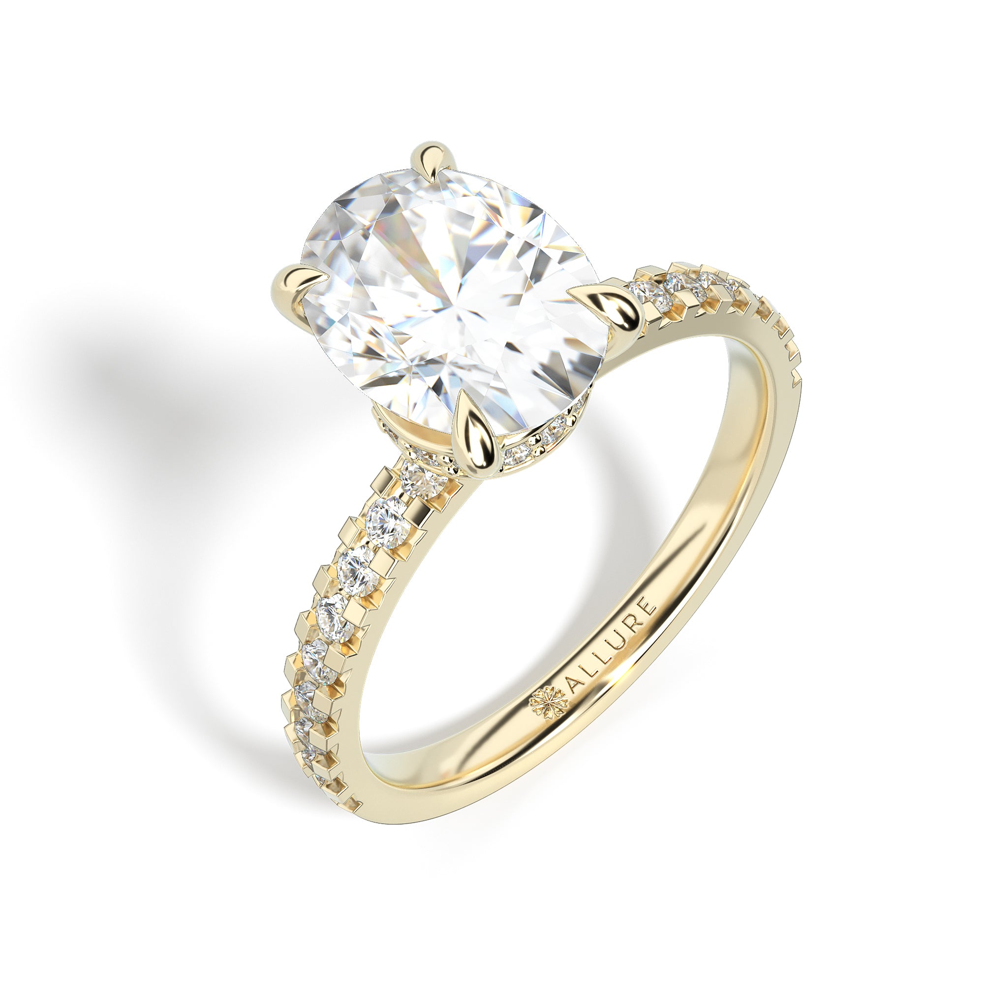 Oval Diamond Engagement Ring with Hidden Halo and Diamond Band by Allu