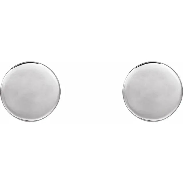 14K White 8 mm Engravable Disc Earrings - Luvona