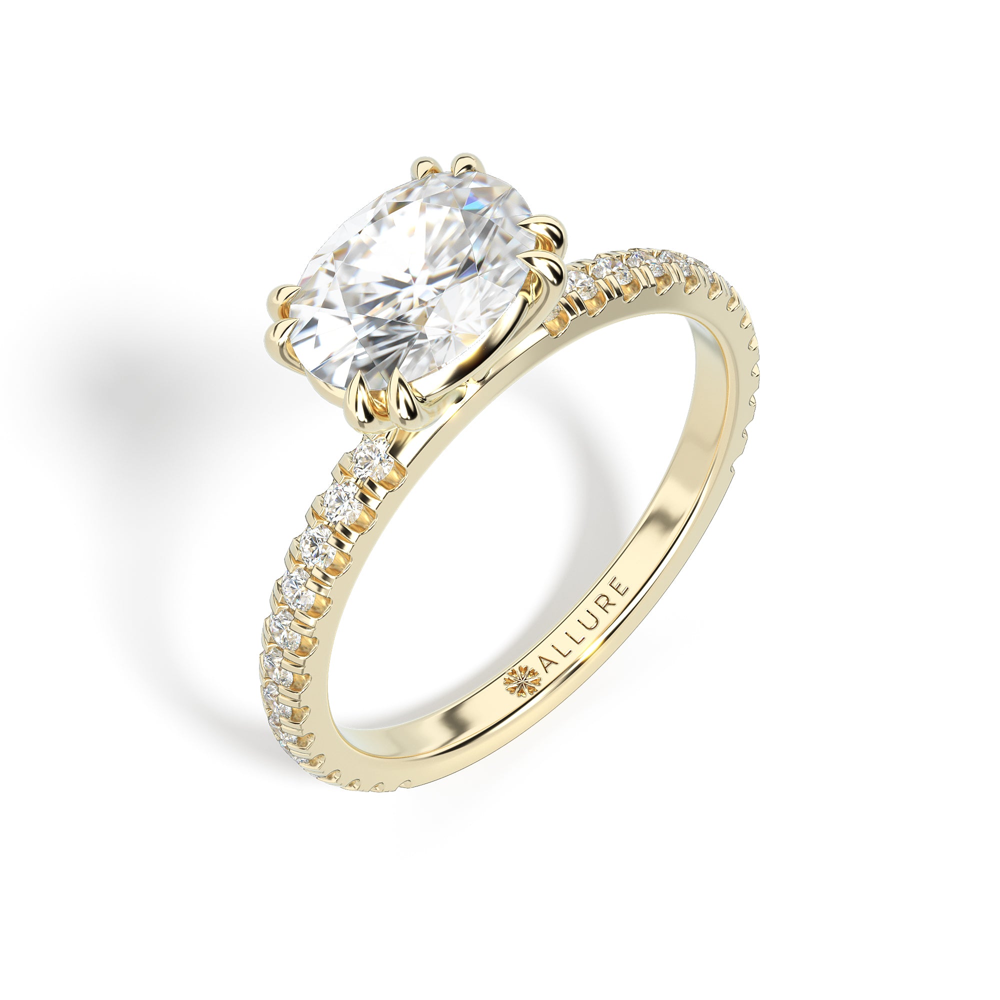 East-West Oval Diamond Engagement Ring 14K Yellow Gold