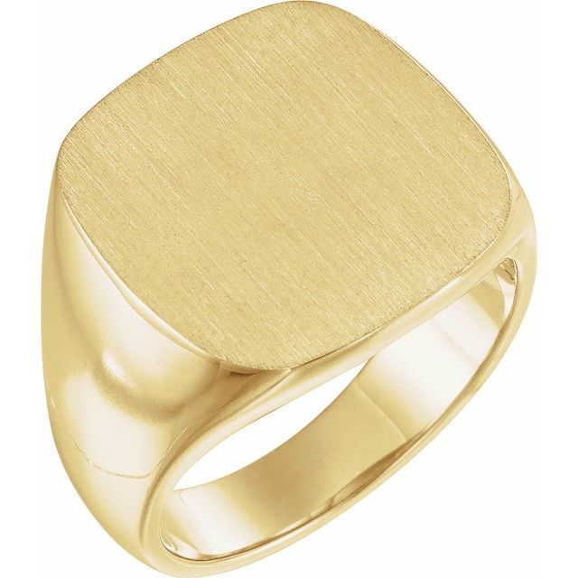 14K Yellow 18 mm Square Signet Ring with Brush Finished Top 14K Yellow