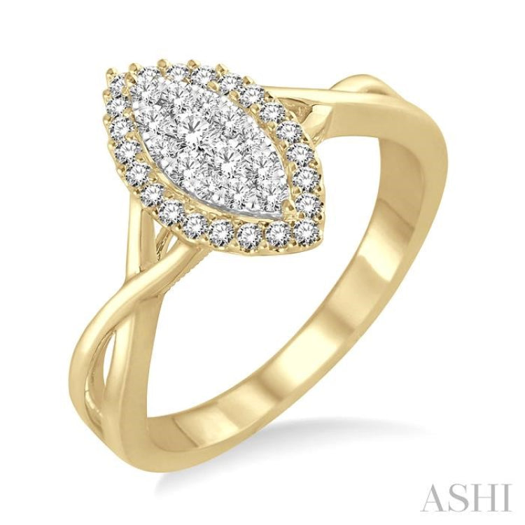 1/3 Ctw Marquise Shape Round Cut Diamond Lovebright Ring in 14K Yellow and White Gold