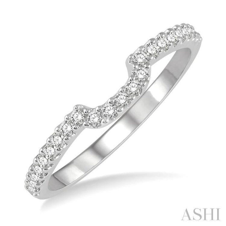 1/6 Ctw U-Shape Center Round Cut Diamond Wedding Band in 14K White Gold