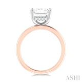 1/10 ctw Emerald Shape Round Cut Diamond Semi Mount Engagement Ring in 14K Rose and White Gold