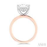 1/10 ctw Emerald Shape Round Cut Diamond Semi Mount Engagement Ring in 14K Rose and White Gold