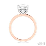 1/10 ctw Emerald Shape Round Cut Diamond Semi Mount Engagement Ring in 14K Rose and White Gold