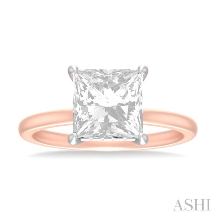 1/10 ctw Emerald Shape Round Cut Diamond Semi Mount Engagement Ring in 14K Rose and White Gold