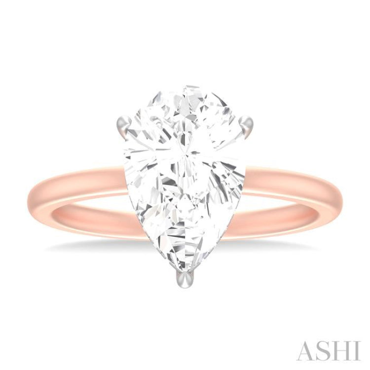1/10 ctw Pear Shape Round Cut Diamond Semi Mount Engagement Ring in 14K Rose and White Gold
