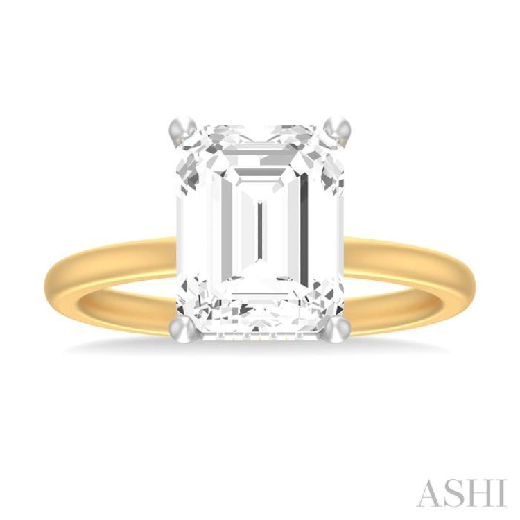 1/10 ctw Emerald Shape Round Cut Diamond Semi Mount Engagement Ring in 14K Yellow and White Gold