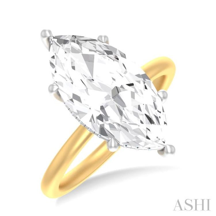 1/8 ctw Marquise Shape Round Cut Diamond Semi Mount Engagement Ring in 14K Yellow and White Gold