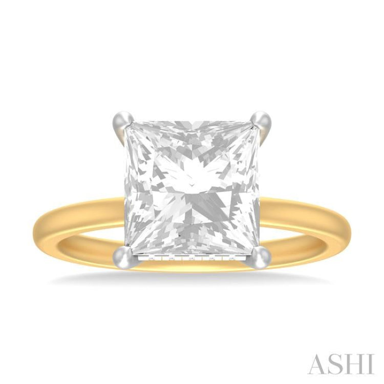 1/10 ctw Emerald Shape Round Cut Diamond Semi Mount Engagement Ring in 14K Yellow and White Gold