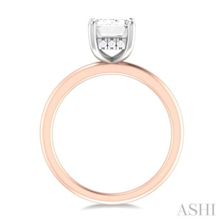 1/10 ctw Emerald Shape Round Cut Diamond Semi Mount Engagement Ring in 14K Rose and White Gold