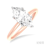 1/10 ctw Marquise Shape Round Cut Diamond Semi Mount Engagement Ring in 14K Rose and White Gold