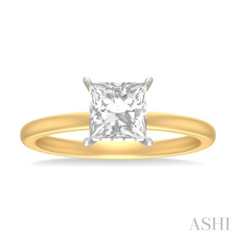 1/20 ctw Emerald Shape Round Cut Diamond Semi Mount Engagement Ring in 14K Yellow and White Gold