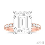 3/8 ctw Emerald Shape Round Cut Diamond Semi Mount Engagement Ring in 14K Rose and White Gold