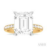 3/8 ctw Emerald Shape Round Cut Diamond Semi Mount Engagement Ring in 14K Yellow and White Gold