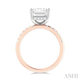 1/3 ctw Emerald Shape Round Cut Diamond Semi Mount Engagement Ring in 14K Rose and White Gold