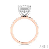1/3 ctw Emerald Shape Round Cut Diamond Semi Mount Engagement Ring in 14K Rose and White Gold