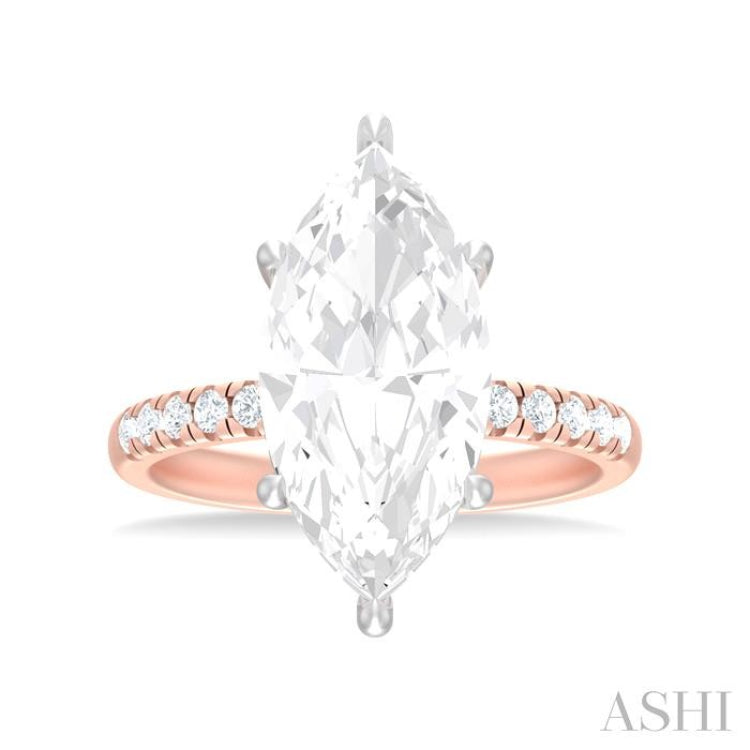 1/3 ctw Marquise Shape Round Cut Diamond Semi Mount Engagement Ring in 14K Rose and White Gold