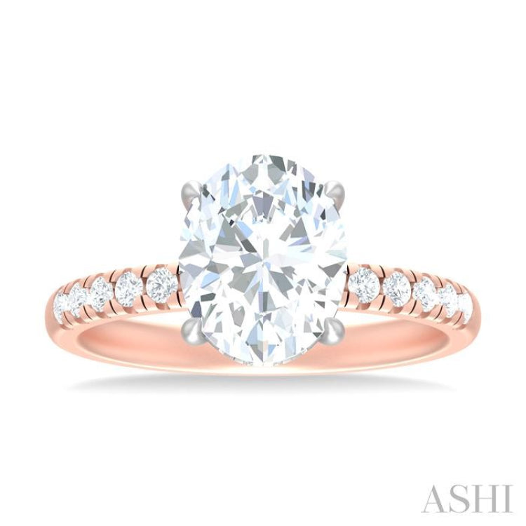 1/3 ctw Oval Shape Round Cut Diamond Semi Mount Engagement Ring in 14K Rose and White Gold