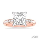 1/3 ctw Princess Shape Round Cut Diamond Semi Mount Engagement Ring in 14K Rose and White Gold