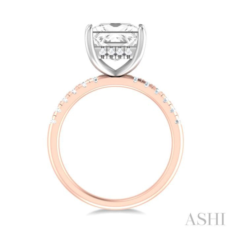 1/3 ctw Princess Shape Round Cut Diamond Semi Mount Engagement Ring in 14K Rose and White Gold