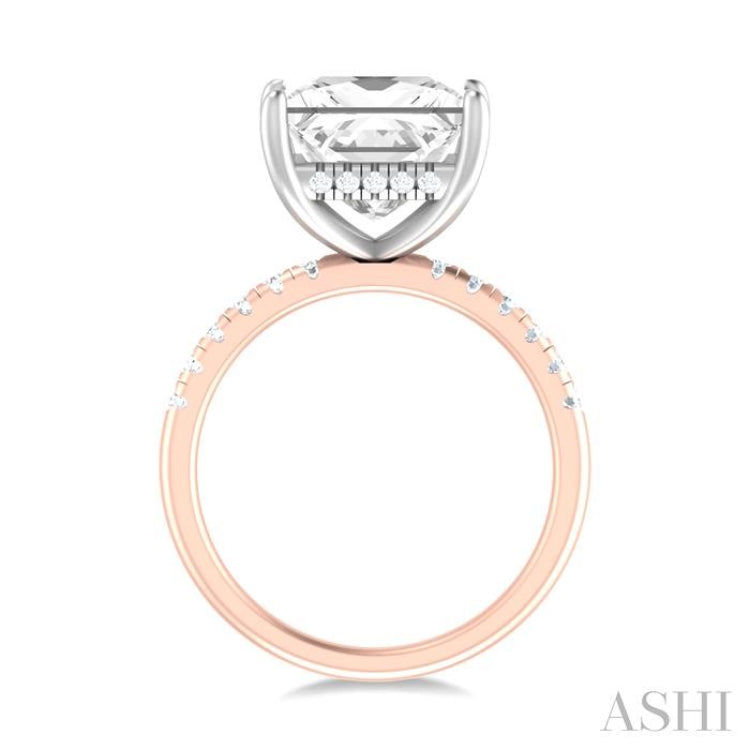 1/3 ctw Princess Shape Round Cut Diamond Semi Mount Engagement Ring in 14K Rose and White Gold