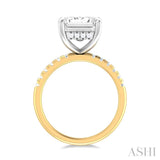 1/3 ctw Emerald Shape Round Cut Diamond Semi Mount Engagement Ring in 14K Yellow and White Gold