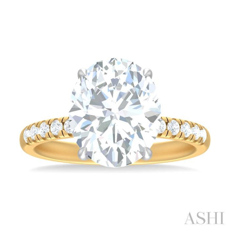 1/3 ctw Oval Shape Round Cut Diamond Semi Mount Engagement Ring in 14K Yellow and White Gold