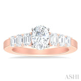 1 ctw Oval Shape Emerald and Round Cut Diamond Semi Mount Engagement Ring in 14K Rose and White Gold