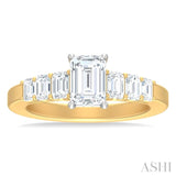 1 ctw Emerald Shape Emerald and Round Cut Diamond Semi Mount Engagement Ring in 14K Yellow and White Gold