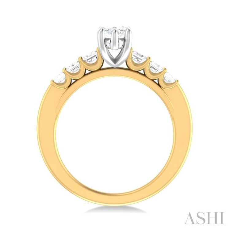 1 ctw Marquise Shape Emerald and Round Cut Diamond Semi Mount Engagement Ring in 14K Yellow and White Gold