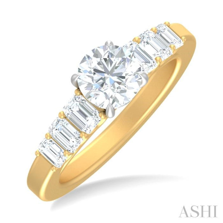 1 ctw Round Shape Emerald and Round Cut Diamond Semi Mount Engagement Ring in 14K Yellow and White Gold