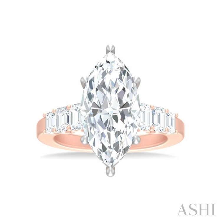 1 1/4 ctw Marquise Shape Emerald and Round Cut Diamond Semi Mount Engagement Ring in 14K Rose and White Gold