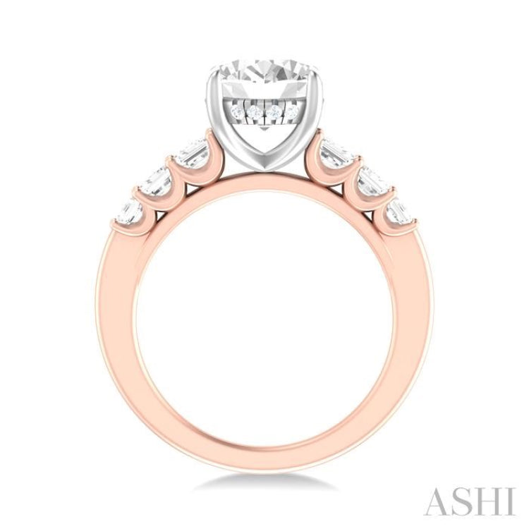 1 1/4 ctw Oval Shape Emerald and Round Cut Diamond Semi Mount Engagement Ring in 14K Rose and White Gold