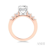 1 1/4 ctw Oval Shape Emerald and Round Cut Diamond Semi Mount Engagement Ring in 14K Rose and White Gold