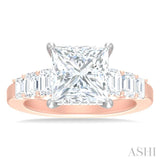 1 1/4 ctw Princess Shape Emerald and Round Cut Diamond Semi Mount Engagement Ring in 14K Rose and White Gold