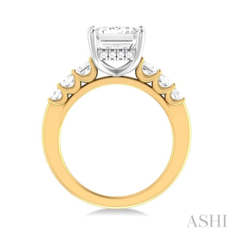 1 1/4 ctw Emerald Shape Emerald and Round Cut Diamond Semi Mount Engagement Ring in 14K Yellow and White Gold