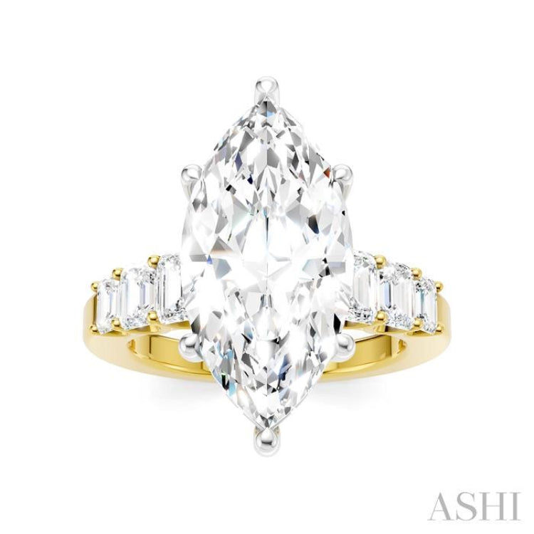 1 1/4 Ctw Marquise Shape Emerald and Round Cut Diamond Semi-Mount Engagement Ring in 14K Yellow and White Gold