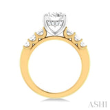 1 1/4 ctw Oval Shape Emerald and Round Cut Diamond Semi Mount Engagement Ring in 14K Yellow and White Gold