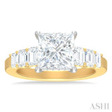 1 1/4 ctw Princess Shape Emerald and Round Cut Diamond Semi Mount Engagement Ring in 14K Yellow and White Gold