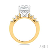 1 1/4 ctw Princess Shape Emerald and Round Cut Diamond Semi Mount Engagement Ring in 14K Yellow and White Gold