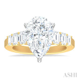 1 1/4 ctw Pear Shape Emerald and Round Cut Diamond Semi Mount Engagement Ring in 14K Yellow and White Gold