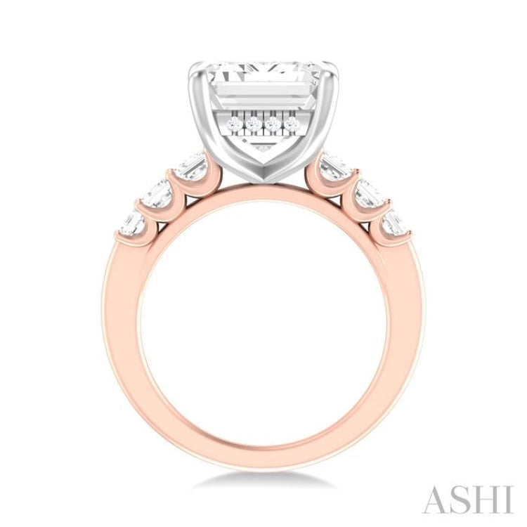 1 1/4 ctw Emerald Shape Emerald and Round Cut Diamond Semi Mount Engagement Ring in 14K Rose and White Gold