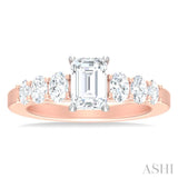 1 ctw Emerald Shape Oval and Round Cut Diamond Semi Mount Engagement Ring in 14K Rose and White Gold