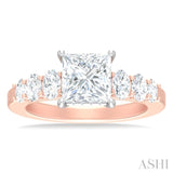 1 ctw Princess Shape Oval and Round Cut Diamond Semi Mount Engagement Ring in 14K Rose and White Gold