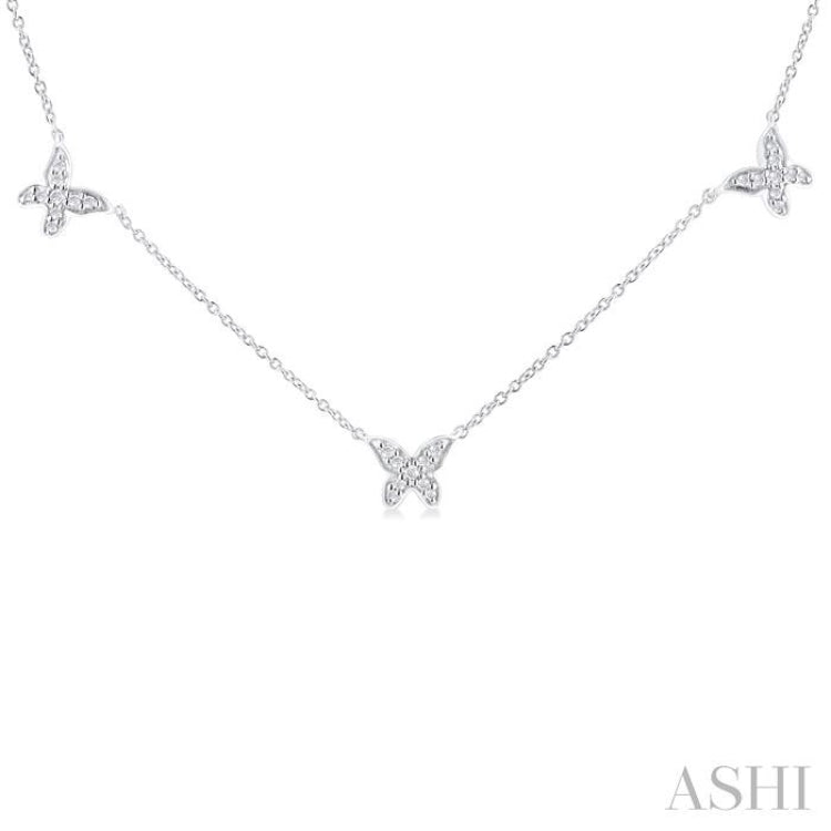 1/5 ctw Butterfly Motif Round Cut Diamond Station Necklace in 14K White Gold