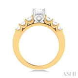 1 ctw Emerald Shape Oval and Round Cut Diamond Semi Mount Engagement Ring in 14K Yellow and White Gold