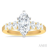 1 ctw Marquise Shape Oval and Round Cut Diamond Semi Mount Engagement Ring in 14K Yellow and White Gold