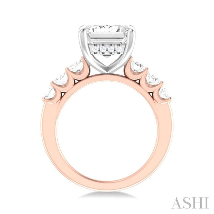 1 1/4 ctw Emerald Shape Oval and Round Cut Diamond Semi Mount Engagement Ring in 14K Rose and White Gold