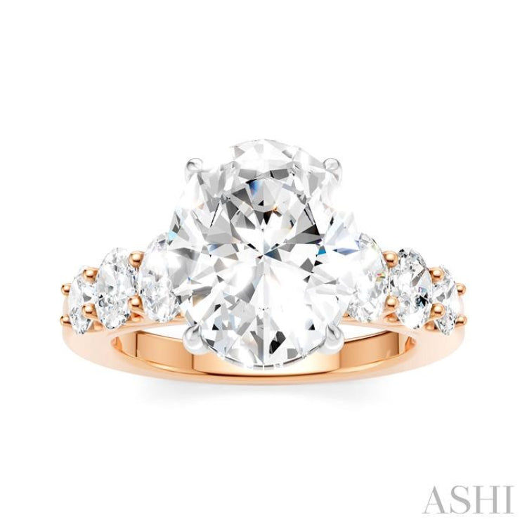 1 1/4 Ctw Oval Shape Oval and Round Cut Diamond Semi-Mount Engagement Ring in 14K Rose and White Gold